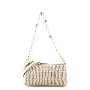 Miu Miu Metallic Gold Quilted Shoulder Bag with Crystal-Embellished Chain